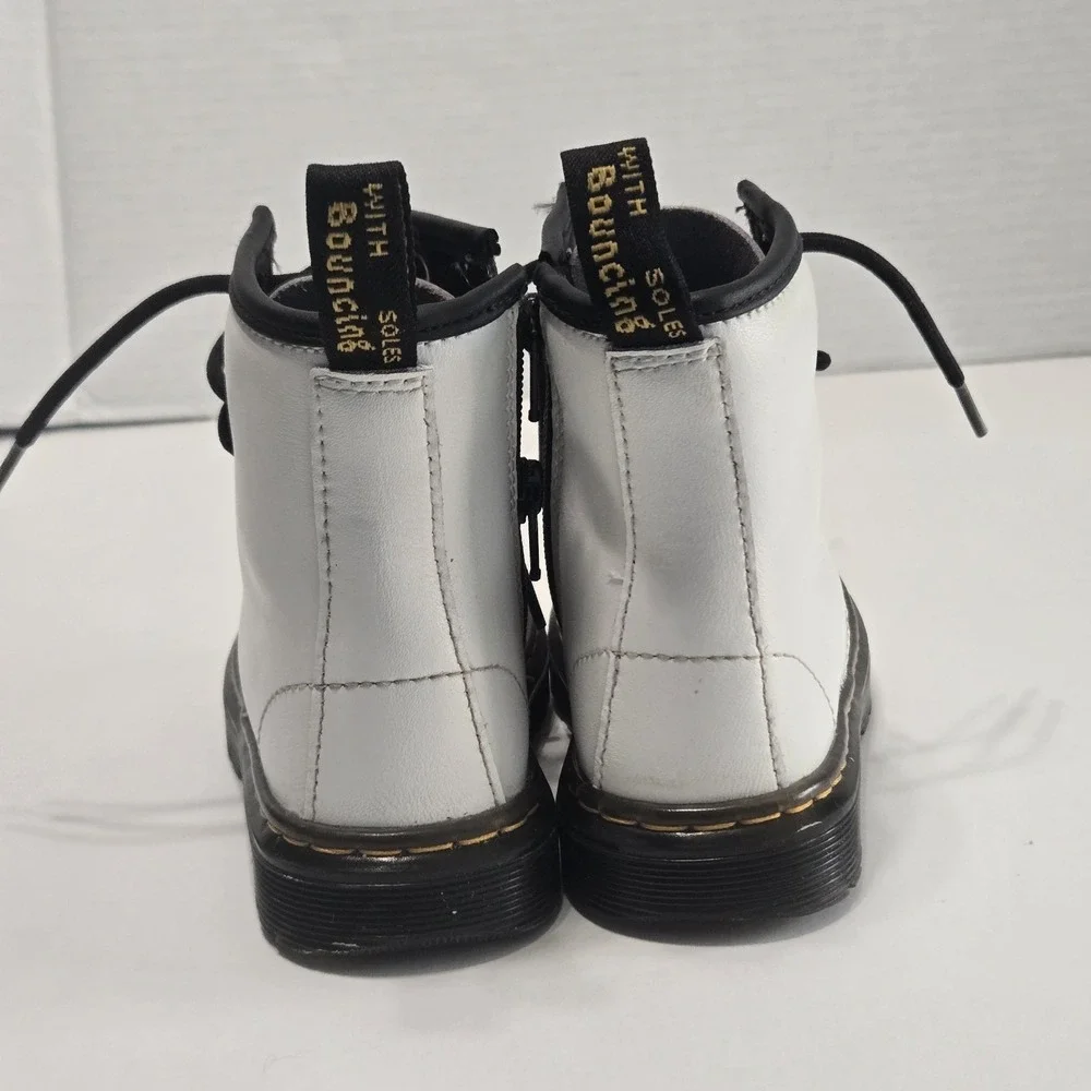 Dr Doc Martens Kids Size US 11 Lace‎ Up High Top White Leather Combat Boots